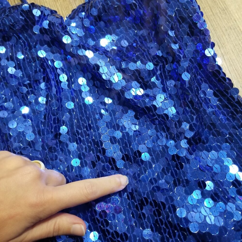 Sz 4 (fits modern size) Early 90s Vintage Niteline Royal Blue Sequin Gown Dress - Picture 4 of 12